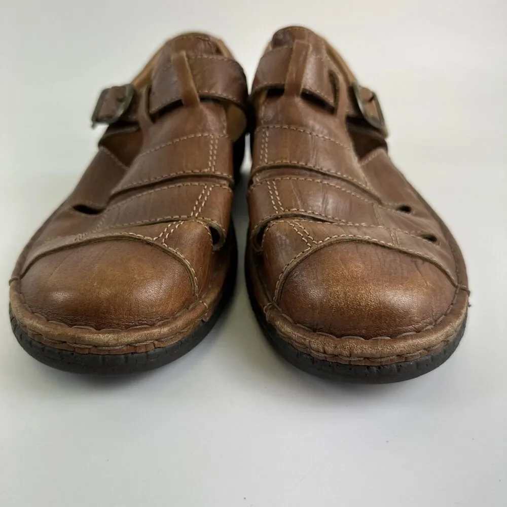 Josef Seibel Fisherman Flat Sandal Closed Toe Brown Leather Buckle 43‎ US 9.5-10